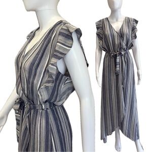 Splendid Striped Ruffle Wrap Maxi Dress Size Small Sleeveless Belted Sundress